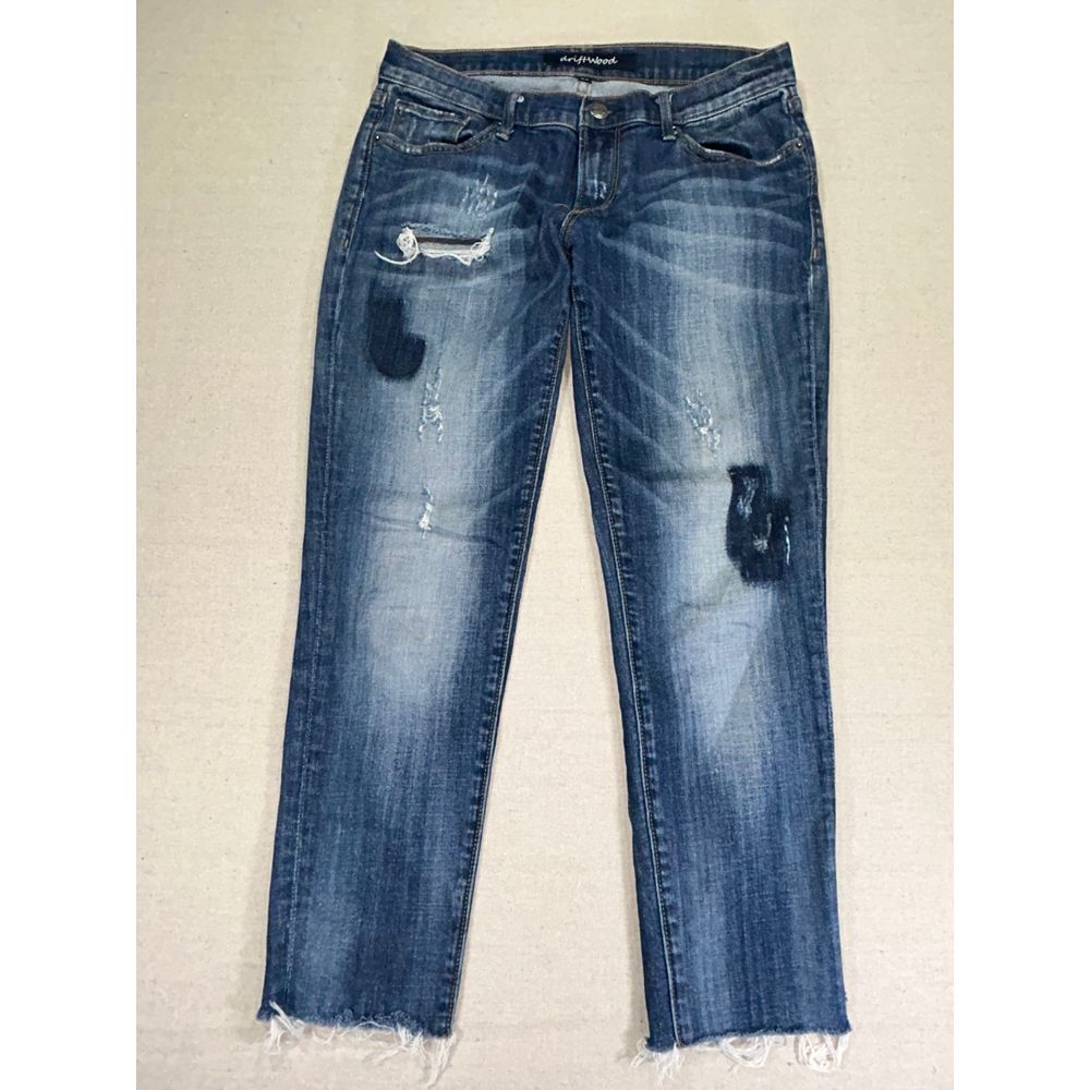 DriftWood Women's 27 Stretch Premium Denim Jean Distressed‎ Capris Raw Hem
